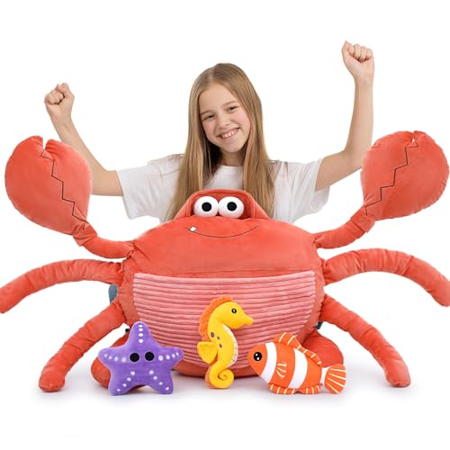 Image of Giant Crab Stuffed Animal with 3 Sea Animal Plushies, 43.3 Inch