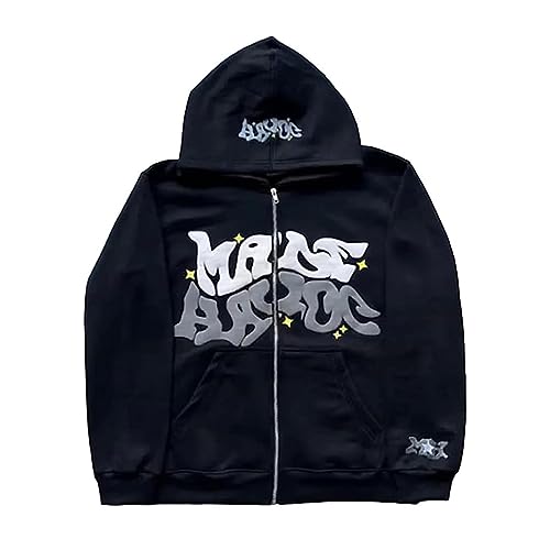 Y2K - Sweat à capuche pour homme avec zip intégral, poche frontale, graphique avec lettres gothiques, oversize, hip hop, tendance, streetwear, vintage, avec...