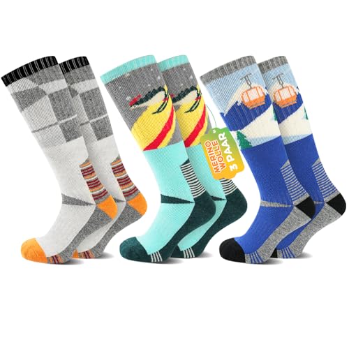 SockWaddles 3 Paar Kinder Merino Woll Skisocken für Jungen...