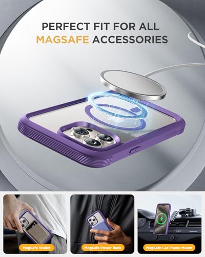 Image of Miracase Magnetic for iPhone 15 Pro Case [Compatible with MagSafe] Full-Body Bumper Phone case with Built-in Glass Screen Protector& Camera Protector, Military Drop Proof 15 Pro Cover, Magnetic Purple