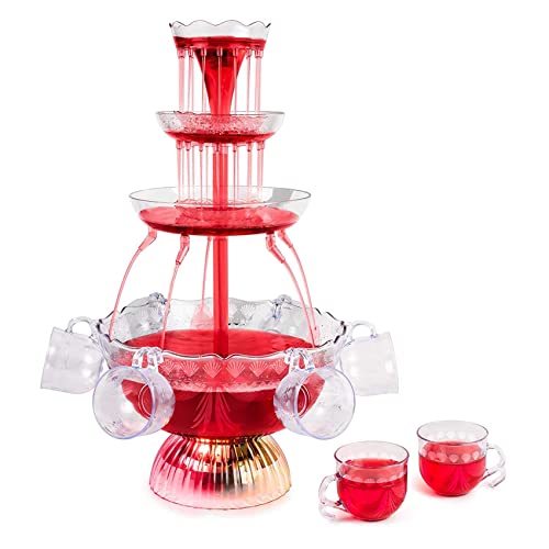 wzwyyds Fuente de Fiesta de 3 Niveles, Fuente de Bebida de Vino Transparente con Base iluminada con luz LED Incluye 8 Vasos Reutilizables para la decoración de la Fiesta de Navidad de la Boda del Bar Cover