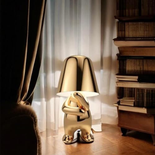 Image of Statue Electroplated LED Table Lamp, Gold Metallic Finish, Touch Control, USB Rechargeable, 3 Colour LED, Dimmer Option, Home, Living Room, Study & Office Desks (Thinking)
