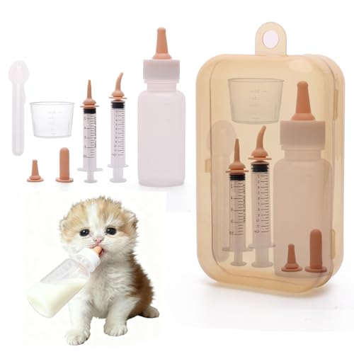 LIAOKAITOU Newborn Pet Feeding Kit Kitten Bottle Feeding Set with Nursing Nipples Portable Storage Emergency Ready Replaceable Accessories for Kittens Puppies