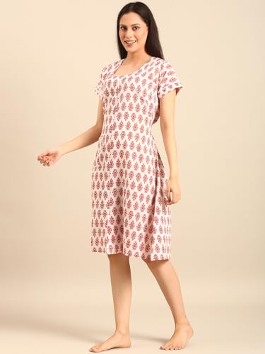 Image of Rupa Jon Aishwarya Women Short Printed Nighty in Premium Cotton Blend Fabric, Midi Length, Night Dress, Three-Fourth Length for Comfortable Everyday Wear