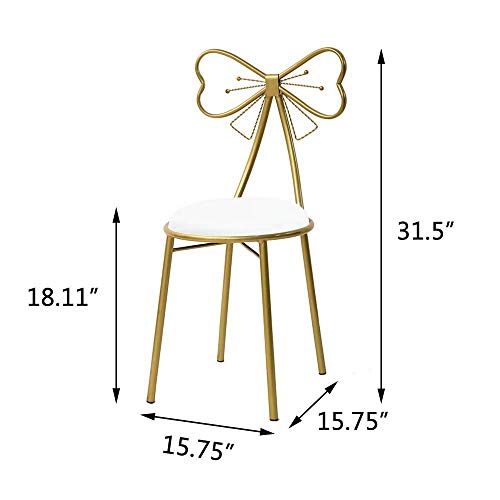 JOYBASE Bow Shaped Vanity Chair, Iron Make Up Leisure Chair, Bedroom Princess Chair, Girls Ladies Creative Makeup Stool with Back Butterfly Bow Tie (White & Yellow Bronze)