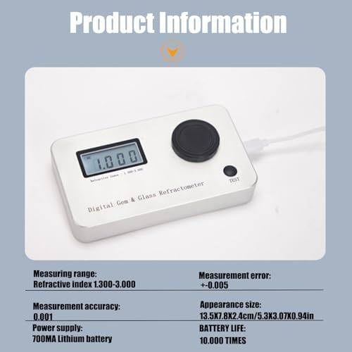 Refractómetro profesional de gemas, probador de joyas, índice de refracción 1.300-3.000, pantalla LCD, batería de 700 mAh, alta precisión 0.001, para varias piedras preciosas