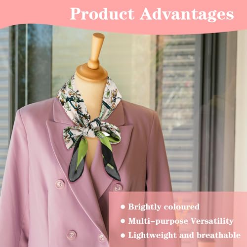 Jeffdad 27.5" Silk Feeling Neck Scarf, Lightweight Silk Scarf for Women Neck, Purse Scarf For Handbags, Square Neck Satin Scarfs for Bag Hair Scarves Gift(Green)3