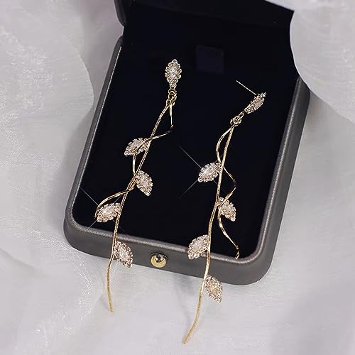 Crystal Wedding Earrings for Bridal Bridesmaid,Bride Drop Earrings Gold Chandelier Dangle Earrings for Women,Cubic Zirconia Rhinestone Dangling Earrings Prom Party Jewelry Gifts2