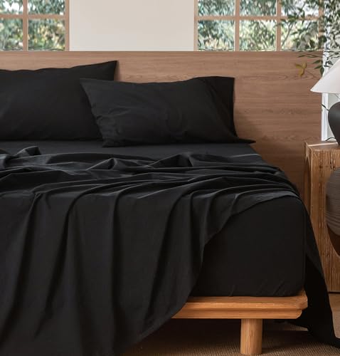 Image of MooMee Sheet Set 100% Washed Cotton Linen-Like Extra Deep Pocket King | Relaxed Linen-like Texture. Soft, Breathable & Lightweight Comfort. 15-19 inch Extra Deep Pocket with All-around Elastic