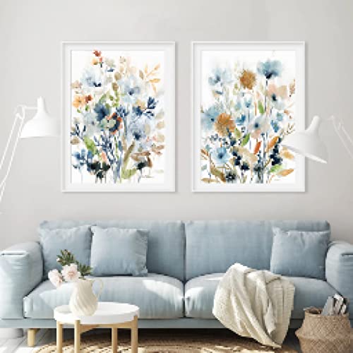 Toile Aquarelle Botanique Fleurs Feuilles Décoration Intérieure Apaisante