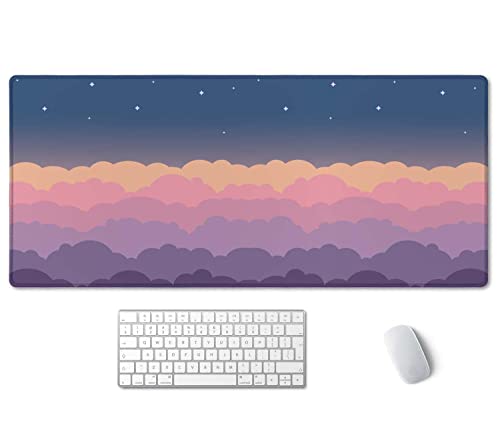 Image of SSOIU Cute Clouds Purple Desk Mat, Extra Large XXL Gaming Mouse Pad 35.5 inch X 15.7 inch, Waterproof with Stitched Edges