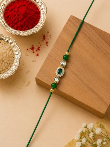 Image of Elegant Traditional Gold Plated /Rakhi Combo Of 1 Piece for Men and Women /brother /sister /bhabhi Kundan Stone combo set (Same as Shown In Image)
