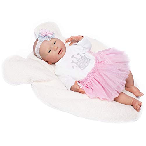 Guca 18053 Poupée bébé en Silicone avec Jupe en Tulle Rose et Bandeau 46 cm
