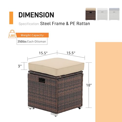Patiorama 2 Piece Outdoor Patio Ottomans, All-Weather Brown Pe Rattan Wicker Ottoman With Storage thumb #2