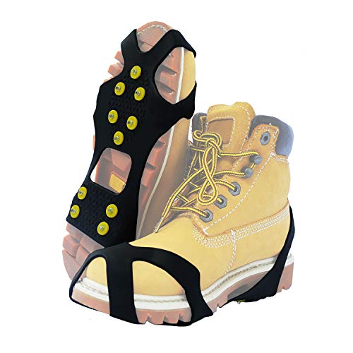 TENSPAL Crampons Traction Ice Cleats Grippers Shoe Ice Snow Grips Slip-on Stretch Footwear for Hiking Walking Climbing Fishing Jogging with 10 Steel Studs Anti-Slip Microspikes Stainless Steel Spikes