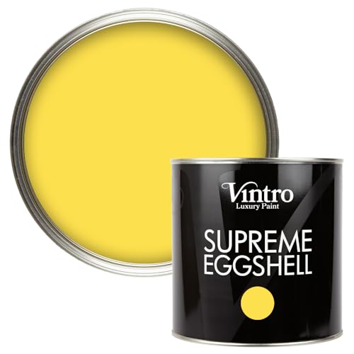 Vintro Paint | Eggshell Paint | for Walls | Wood | Trim | Satin Furniture Paint | Interior & Exterior Use. (Highlighter Yellow - Yellow Maiden, 2.5 Litres)