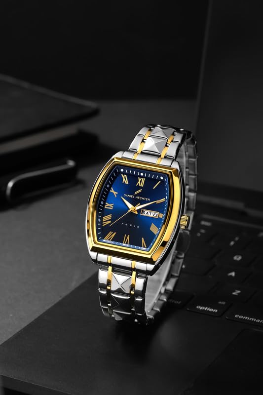 Image of Daniel Hechter Duroc Collection Luxury Watch for Men with Roman Indices, Day-Date Display and Two-Tone Studded Stainless Steel Strap