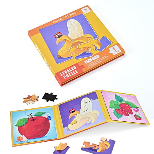 Rompecabezas magnéticos D-KINGCHY para niños de 3 años en adelante, libro de rompecabezas 3-en-1 con 9, 12 y 16 piezas, rompecabezas de viaje para niños de 3, 4, 5, 6 y 7 años, regalo de cumpleaños (tema frutas) miniatura 1