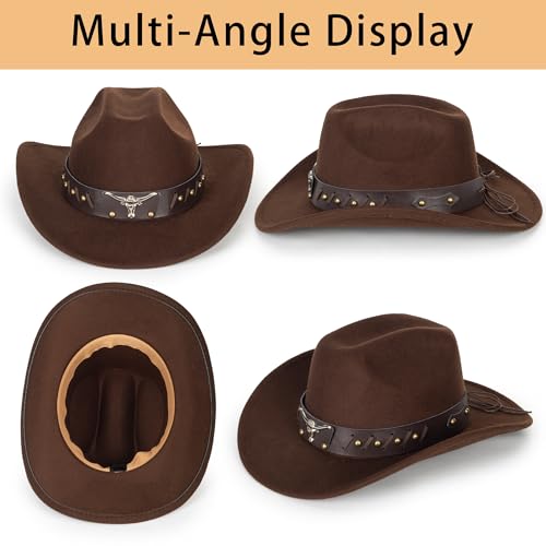 Image of Women-Classic-Western-Cowboy-Shapeable-Hat - Men-Roll-Up-Wide-Brim-Felt-Fedora-Hats-Cowgirl-Hat with Belt Buckle(M-L)