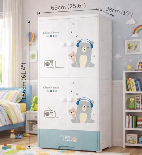 Image of YASONIC Plastic Wardrobe for Kids Clothes - Durable, Easy to Use Anti-Skid & Non-Slip Effective Professional Collapsible Wardrobe, Plastic Cupboard for Kids, Foldable Almirah (White, 4+1 Tier)