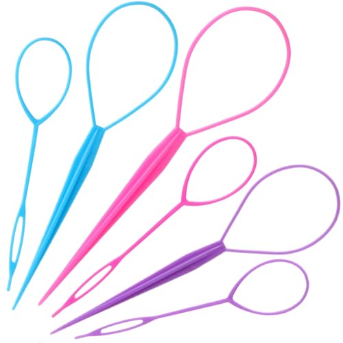 Schembo Topsy Tail Hair Tool Set - 6pcs Loop Styling Tool, Ponytail Pull Through, Two Sizes, 3 Colors (Pink/Purple/Blue) for Women, Girls & Kids - Image 3