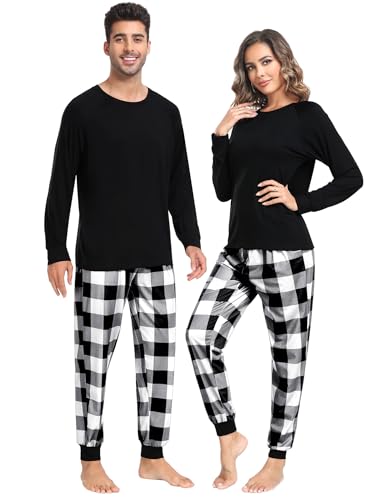 SWOMOG Christmas Matching Couple Pajamas Sets Family Xmas Jammies Casual Long-Sleeve Sleepwear Sets Festival PJ Set