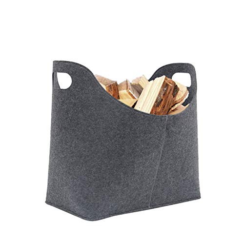 Dequate Kaminholztasche XL Aus Filz Für Holz, Zeitungen, Brennholz Tasche/Brennholz Korb, Kaminholz - Filztasche Maße 40 X 25 X 28 cm (Anthrazit)
