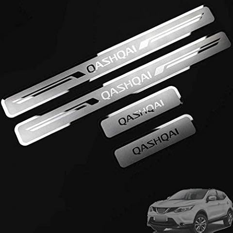 ASDDD 4Pcs Car Outer Protector Kick Plates, for Nissan Qashqai J10 J11 Door Sill Scuff Guard Threshold Cover Pedal, Stainless Steel Sticker Trim Non-slip Anti-scratch Accessories Cover