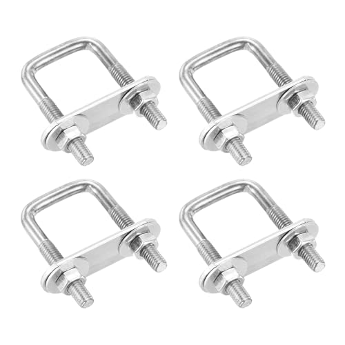 Image of DTGN M6x25x50mm U Bolts Square Kit - 4Set - 304 Stainless Steel U-Bolt Kit with Nuts, Washers, Frame Plate - Good for Pipe, Trailer, Automotive, Leaf Spring Fastener