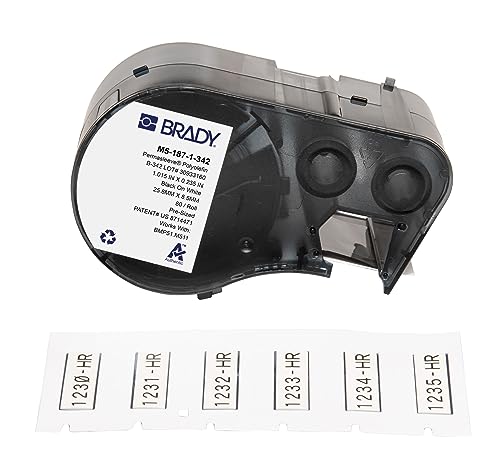 Brady Wärmeschrumpfendes Polyolefin-Etikettenband für Etikettendrucker BMP51/BMP53/M511-80 Klebeetiketten - Schwarz auf Weiß (25,40 mm (B) x 8,51 mm (H)) - M5-187-1-342