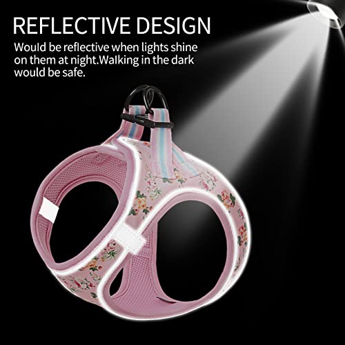 HEELE Geschirr Hund Klein Weich Hunde Geschirr Air Mesh Verstellbar Sicher Kontrolle Welpengeschirr Weste Hunde Brustgeschirr für Gehen, Laufen, Training, Reflektierend, Blume Pink, XS