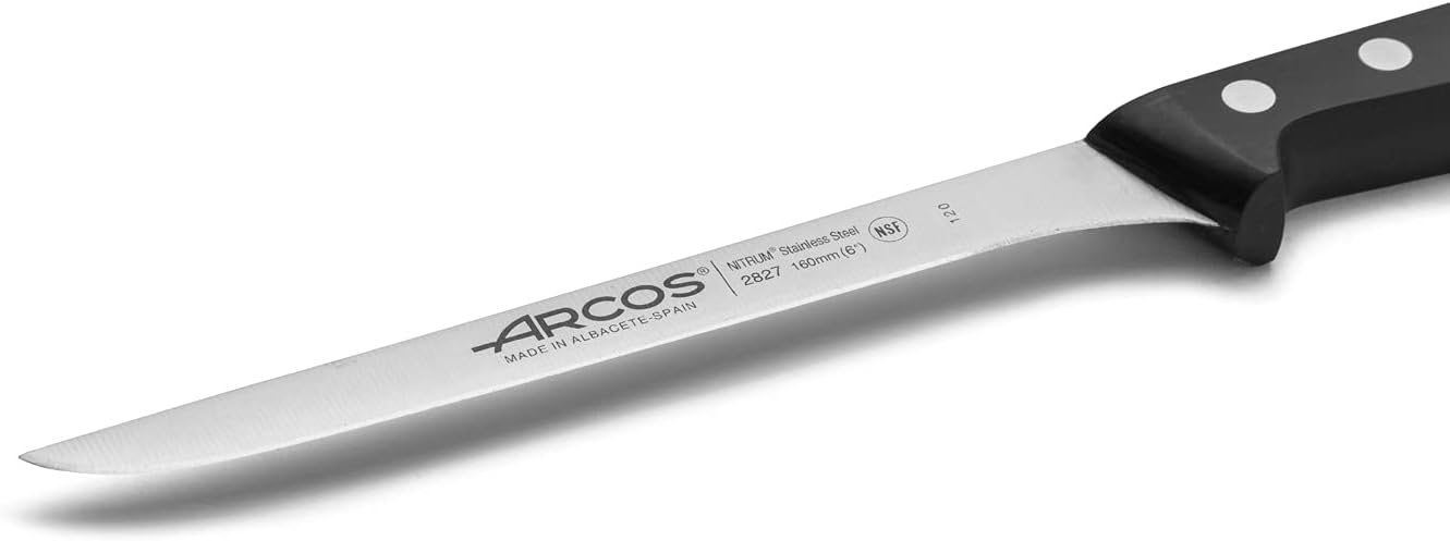 Arcos Fillet Knife 6 Inch Nitrum Stainless Steel. Ergonomic Polypropylene Handle and 160 mm Blade.Sharp Steak Knife to Fillet Meat and Fish. Series Universal. Color Black