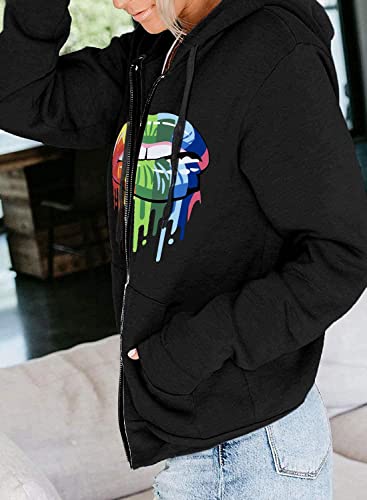 Magicmk Women's Long Sleeve Sweatshirt Casual Cotton Zip Up Hoodie Jacket(Colorlip,L) #TOP3