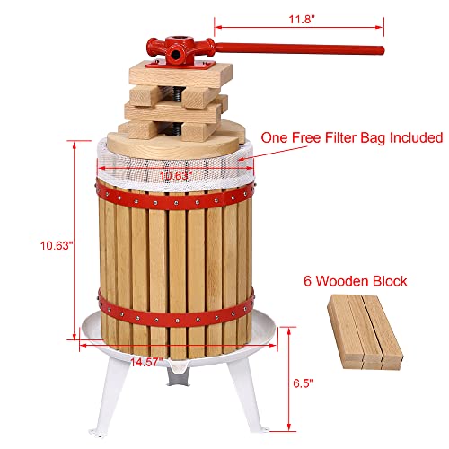 Veemuaro 3.17 Gallon/12L Fruit Wine Press, Solid Wood Basket Wine Making Press, Vintage Traditional Juicer, Manual Juice Cider Wine Making Press For Apple & Grape & Orange & Berry & Vegetables #TOP3