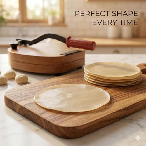 Image of Wooden Roti Press Machine | Papad, Thepla & Puri Maker | Heavy Duty Manual Chapati Press with Strong Handle | Dough Flattening Kitchen Tool-1-Pack