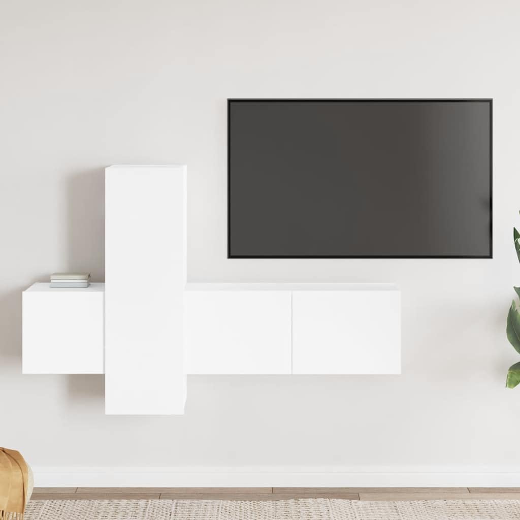 3-TLG. TV-Schrank-Set Weiß Holzwerkstoff, Hängend, Modernes Media-Center für Wohnzimmer Schlafzimmer, Elegantes Design, Robuste Konstruktion