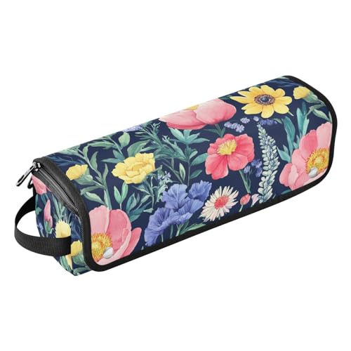 Bolsa organizadora de viaje para herramientas de cabello con almohadilla resistente al calor para planchas, rizadores y planchas alisadoras, diseño con flores y color azul marino