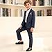 LOLANTA Boys Suit Kids Fashion Blazer Pants Set Plaid 2 Piece Gentleman Wedding Outfit Dresswear(Dark Blue, 8-9Years)