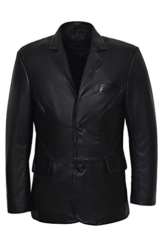 Classic Blazer TR4080 Men s Black COGNIAC Tailored Soft Real Nappa Leather Jacket Coat (Black, 2XL)