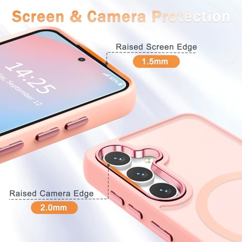 Image of YENAPOON for Samsung Galaxy S25+ Plus Case, Matte Magnetic Phone Case with 1 Screen Protector, Support for Magsafe, Translucent Frosted Shockproof Protective Cover for Samsung Galaxy S25+ Plus, Pink