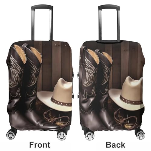 Cowboy Black Hat Western Boots Luggage Cover, Washable Elastic Suitcase Cover Protector Fit 18-32 Inch Luggage3