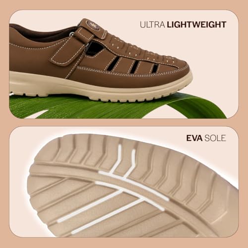 Image of FAUSTO Men's Feather Light EVA Sole Shoe Style Comfortable Dress Sandal With Memory Cushion|Stitched Hook & Loop Sandal For Work|Evening|Festive