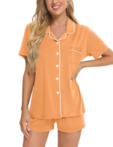 Image of SWOMOG Womens Button Down Pajamas Set Short Sleeve Sleepwear Bride Soft Pj Lounge Sets XS-3XL