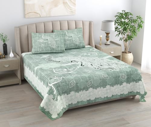 Image of 300 TC 100% Pure Cotton Bedsheet for Double Bed King Size (90x108) inch, Jaipuri Print Double Bedsheet with 2 Pillow Covers, Premium Printed Flat Bed Sheet
