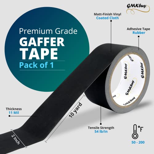 Image of 2 in x 10 Yd Black Gaffers Tape - Heavy Duty, Non-Reflective, Easy to Tear, Waterproof Matte Gaffer Stage Tape - Gaff Cloth Tape for Photography, Filming Backdrop & Production
