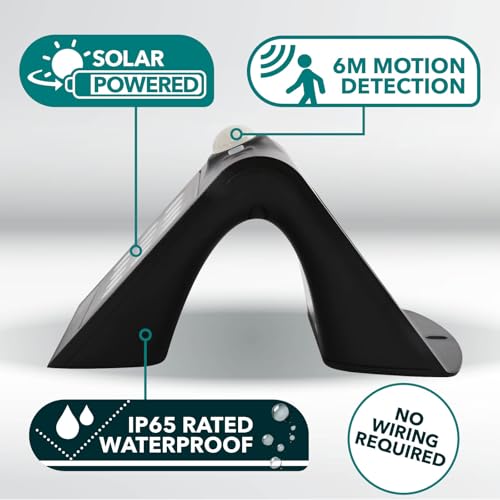 Chapman Muirfield 1.5W PIR LED Solar Security Light Outdoor, IP65 Waterproof Garden Wall Lights with Motion Sensor, 4000K Neutral White Solar Lights for Garden, Outside Lights & Security (Black) - Image 4