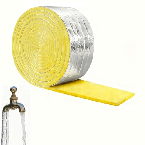 Aislamiento para tuberías de agua, cinta autoadhesiva de lana de vidrio, 10 m, aislamiento térmico y acústico, fibra de vidrio, para tuberías industriales, agua caliente, aire acondicionado, pared