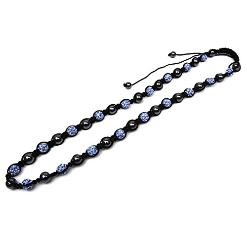 Collier boule cristal bleue noire ajustable 10 mm sautoir femme