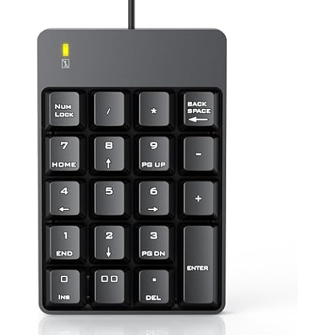 Wired Number Pad, USB Numeric Keypad 19 Key Number Keypad Keyboard for Laptop PC Computer Notebook, Big Print Letters - Black Cover