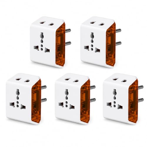 Image of PROSAC 6A Universal Multi Plug Adapter | 3-Pin Socket | Supports 2-Pin & 3-Pin Plugs | Travel Adapter for Mobile Chargers, Laptops & Electronics | Pack of 5